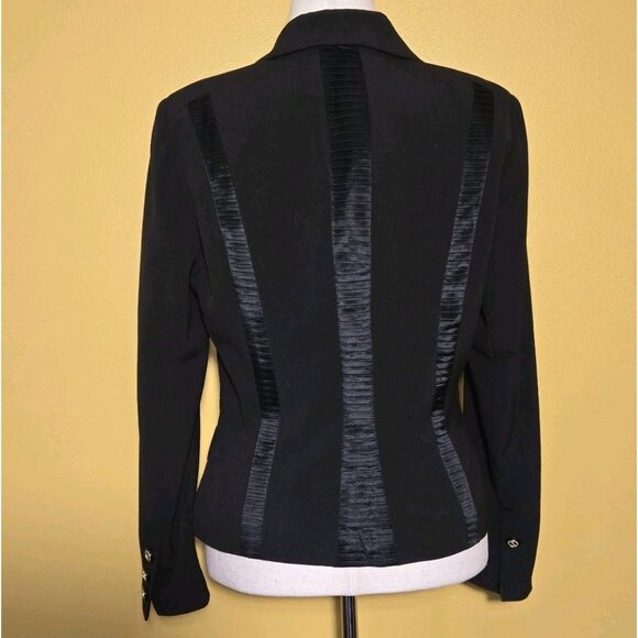 Cache Black Tuxedo 12 Silk Trim Jacket Lined Classic Blazer Womens Single Breast - Picture 6 of 12